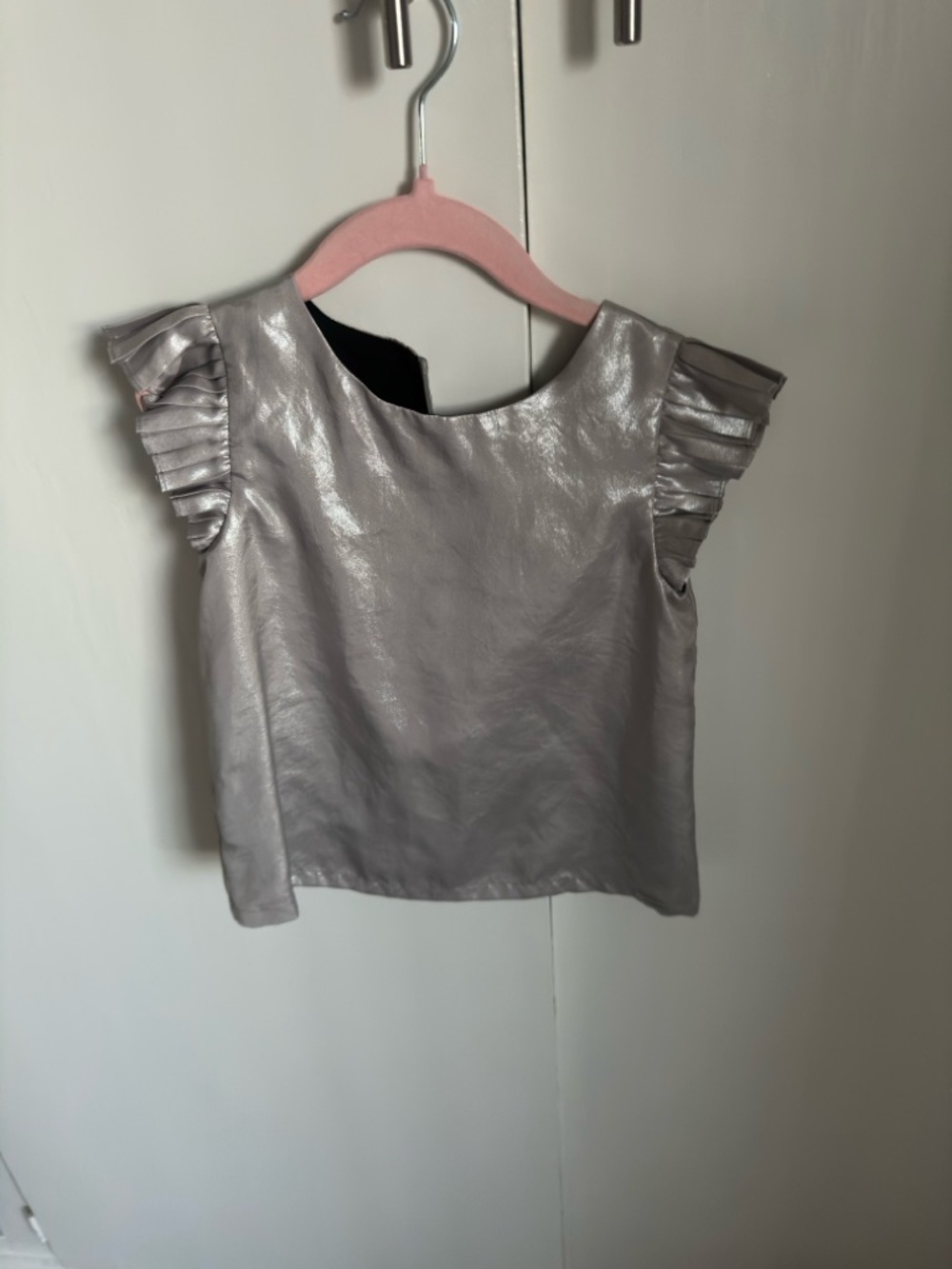 Junior Gaultier Silver Metallic Ruffle Sleeve Blouse